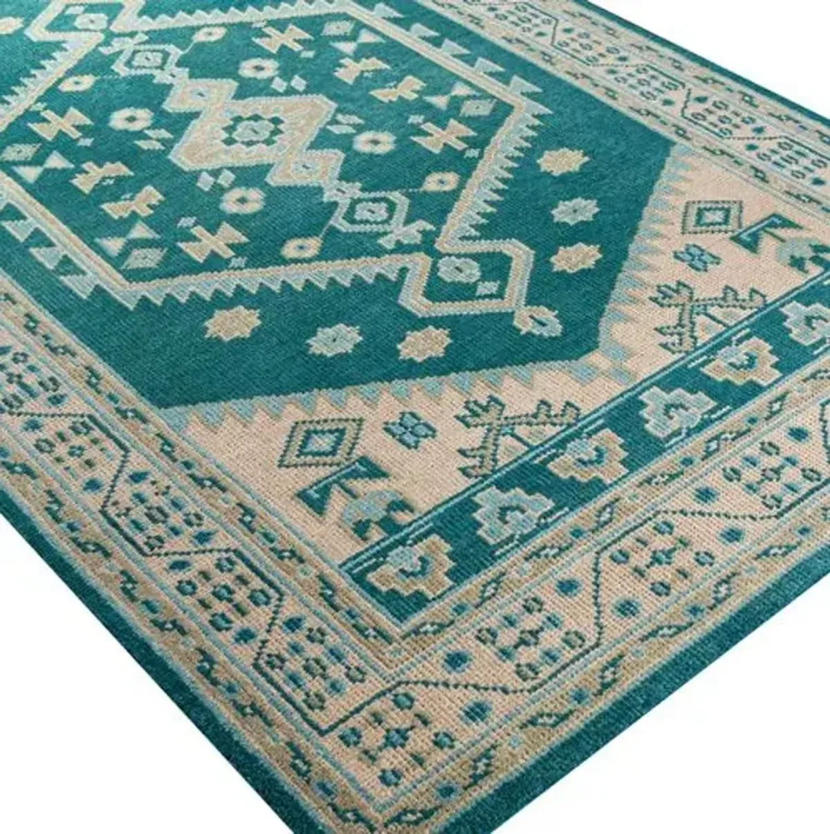 Mindy Hand-Knotted Rug - Emerald/Beige - Green - Green