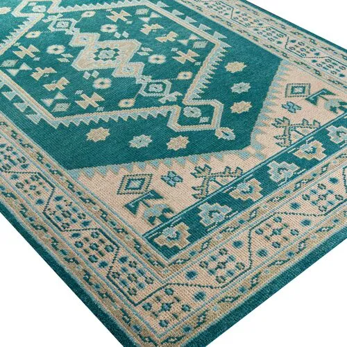 Mindy Hand-Knotted Rug - Emerald/Beige - Green - Green