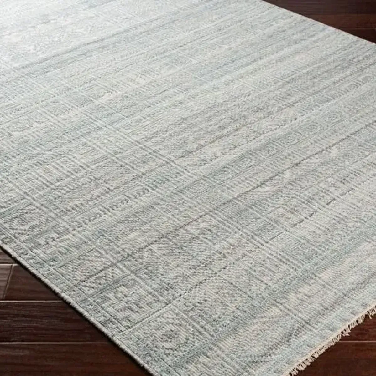 Joan Hand-Knotted Rug - Teal/White - Green - Green