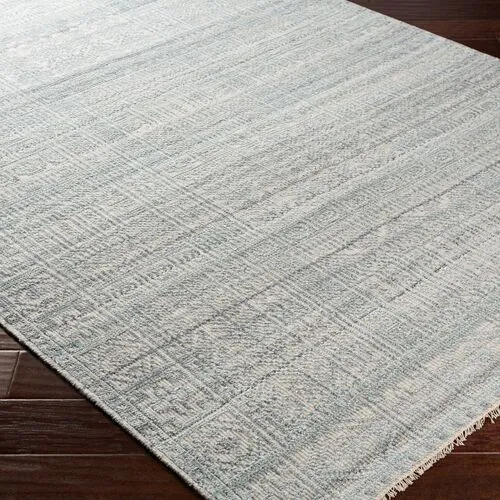 Joan Hand-Knotted Rug - Teal/White - Green - Green