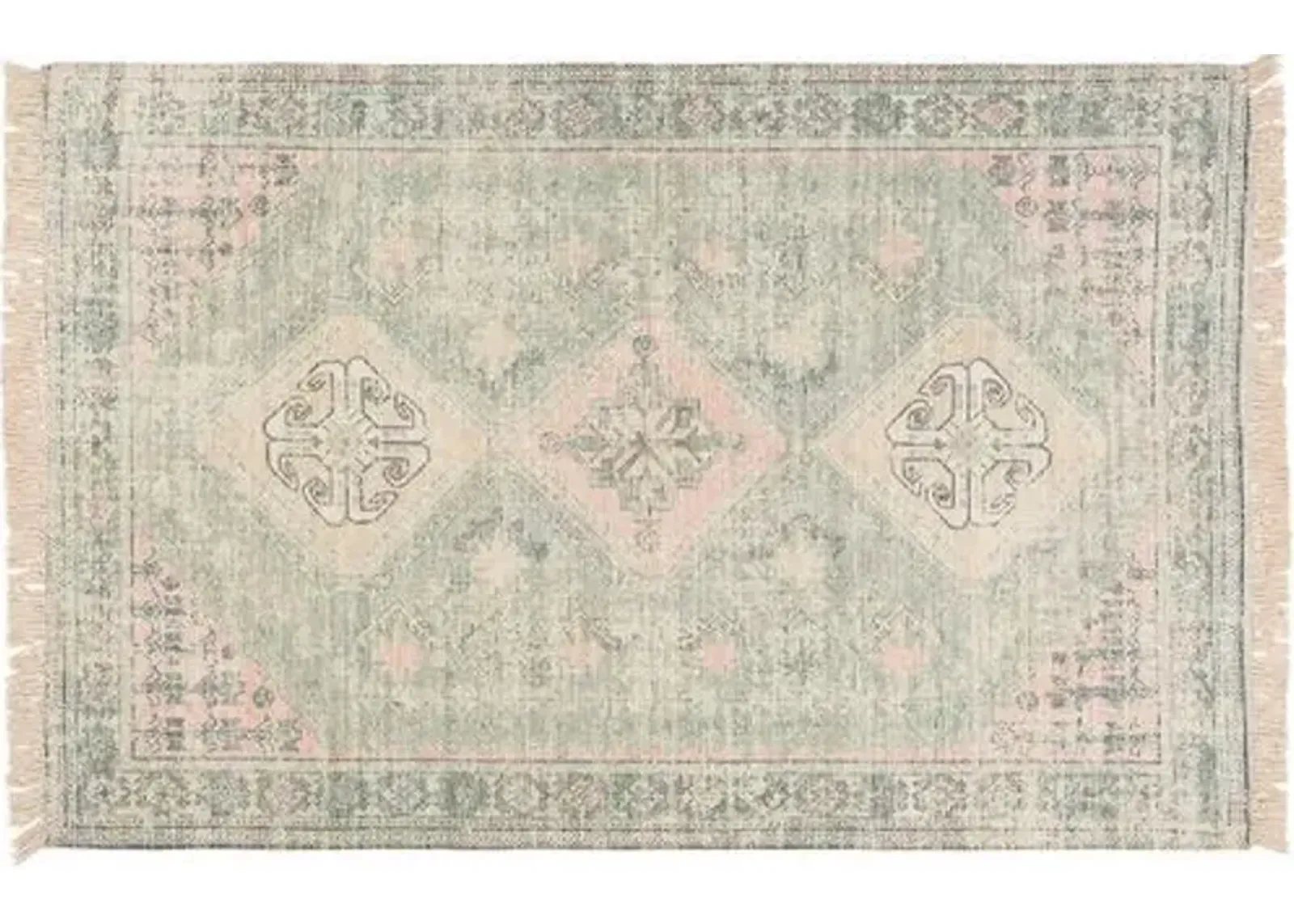 Lisa Handwoven Rug - Sage/Pink - Green - Green