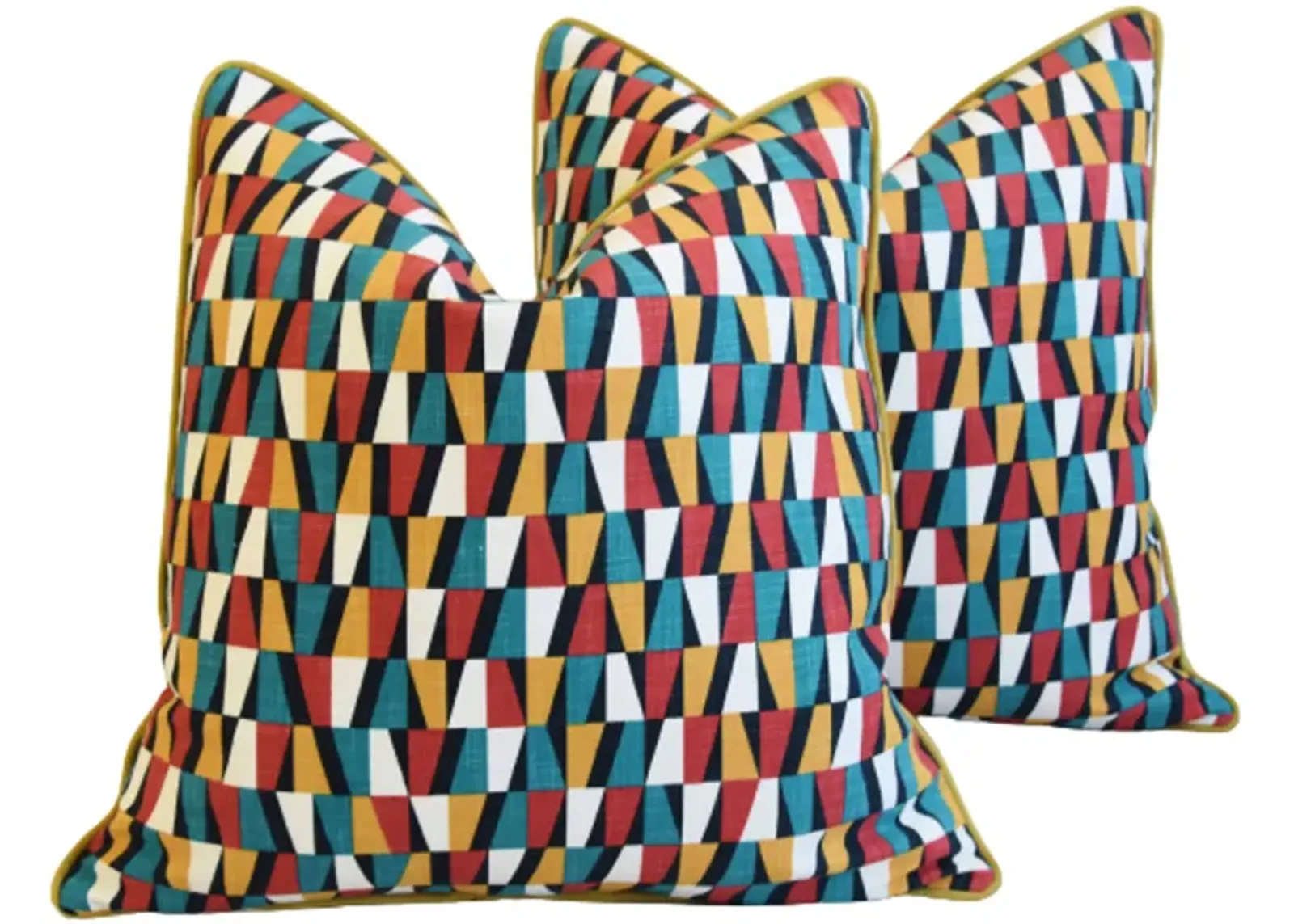 Geometric Teal/Red/Gold Pillows - Set of 2