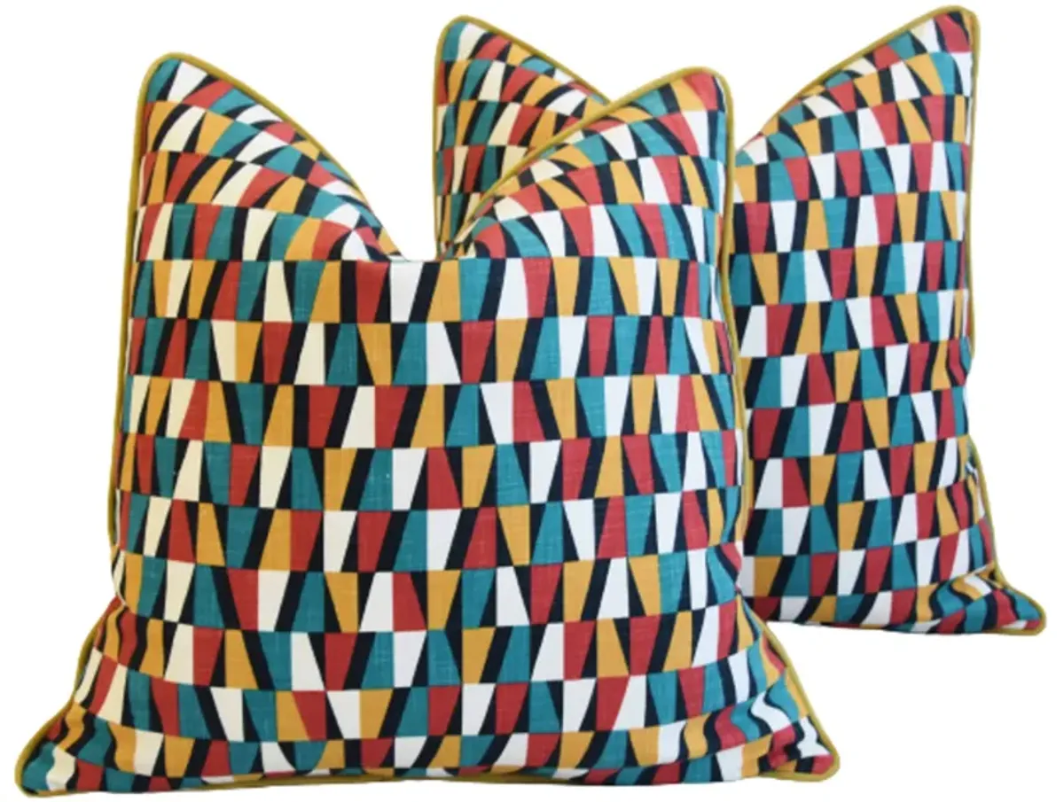 Geometric Teal/Red/Gold Pillows - Set of 2