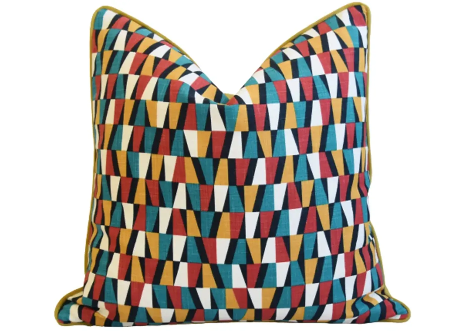 Geometric Teal/Red/Gold/ White Pillow