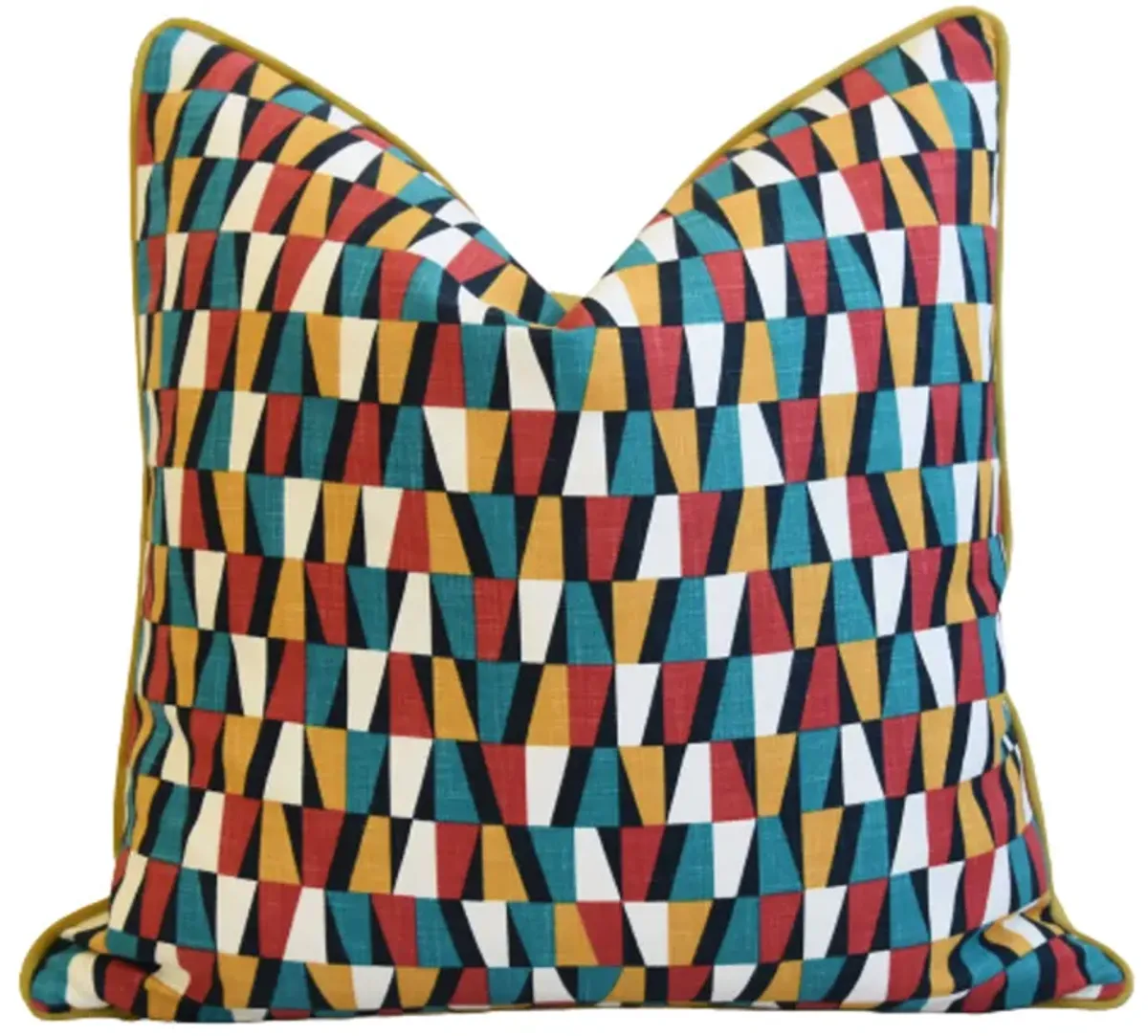 Geometric Teal/Red/Gold/ White Pillow