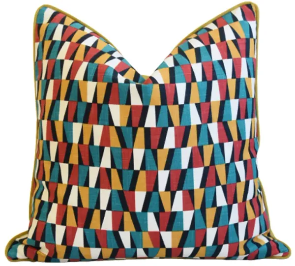 Geometric Teal/Red/Gold/ White Pillow