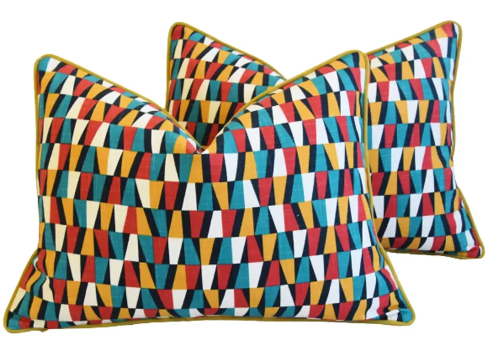 Geometric Teal/Red/Gold Pillows - Set of 2