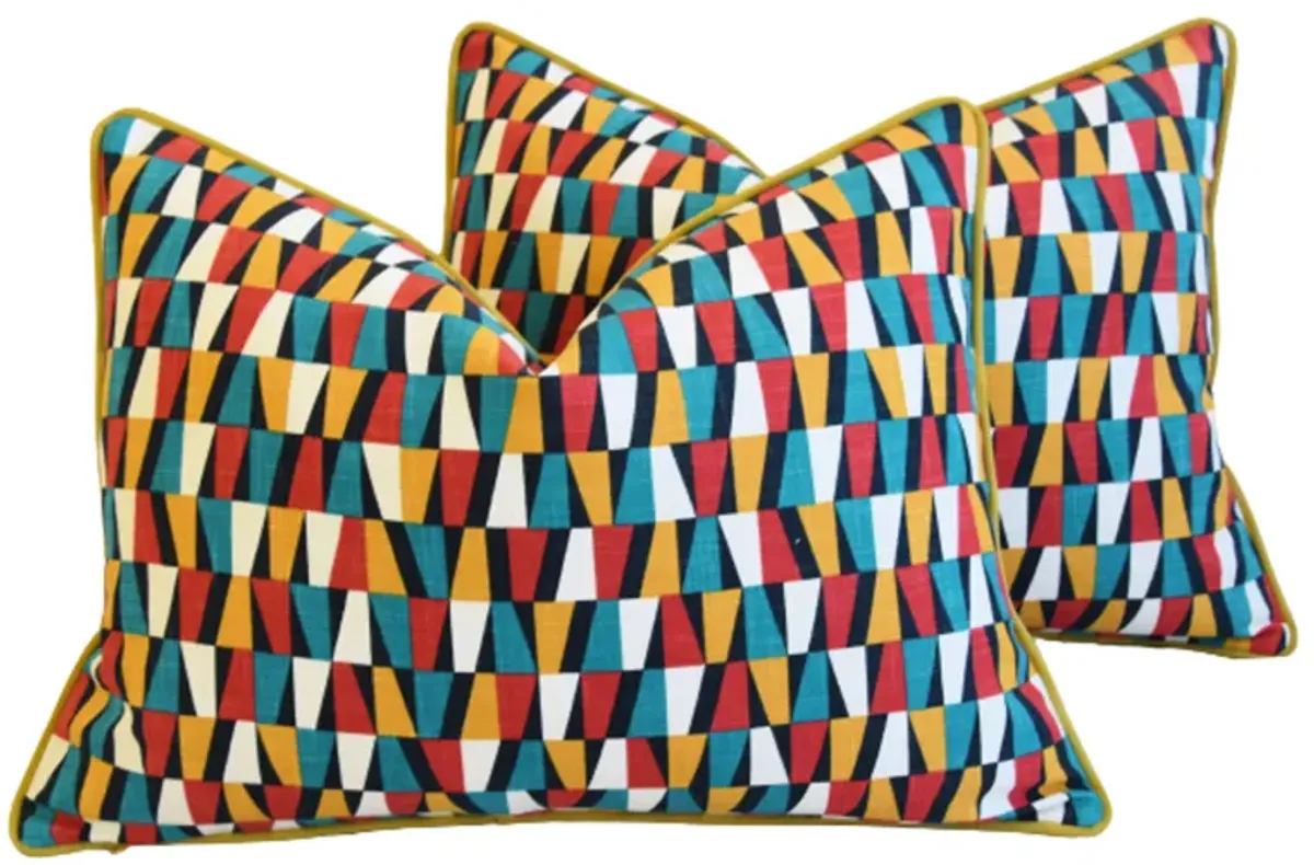 Geometric Teal/Red/Gold Pillows - Set of 2