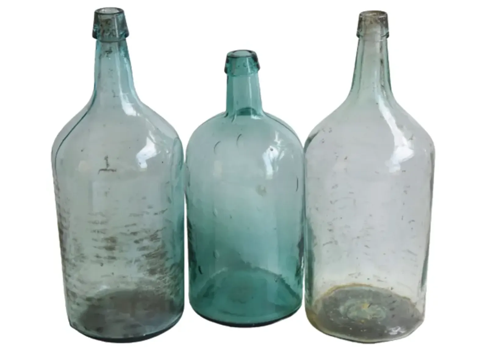 Antique Tall French Wine Bottles - Set of 3 - Blue