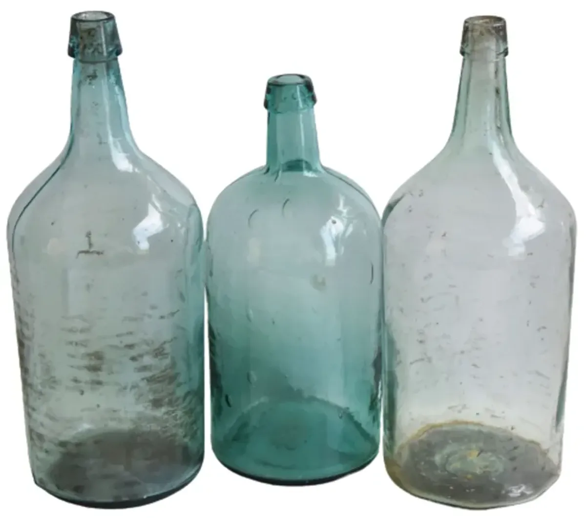 Antique Tall French Wine Bottles - Set of 3 - Blue