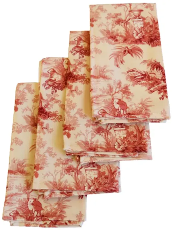 French Country Floral Toile Napkins - Set of 4 - Red