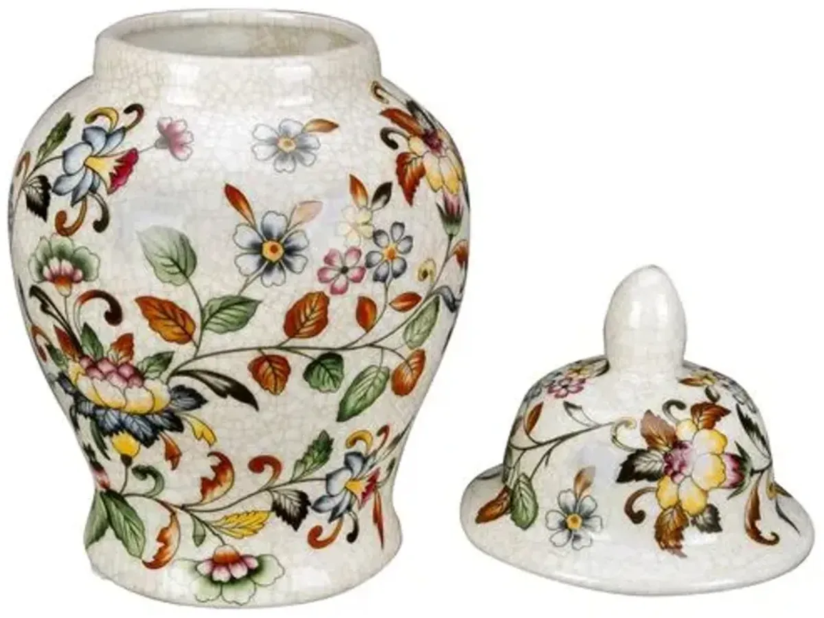 10" Floral Ginger Jar - Ivory