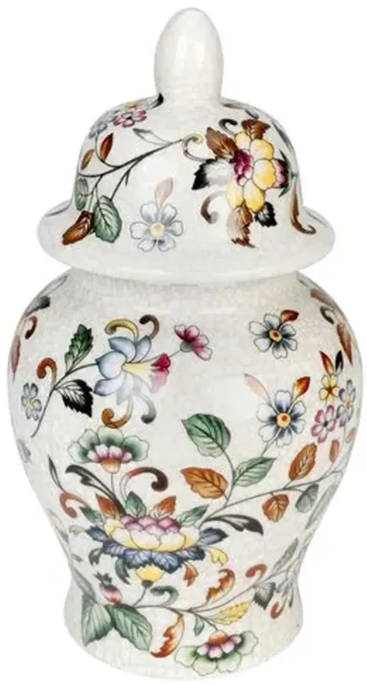 10" Floral Ginger Jar - Ivory