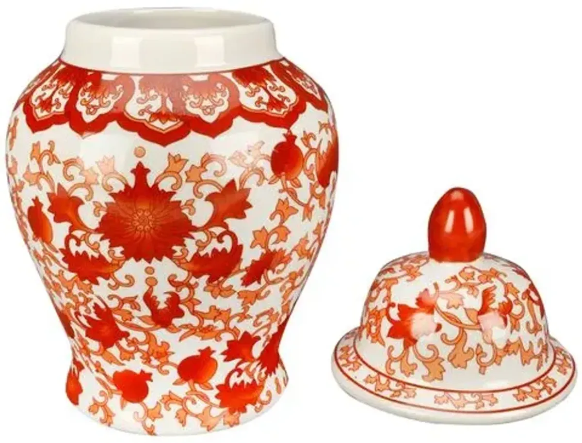 10" Red Floral Ginger Jar