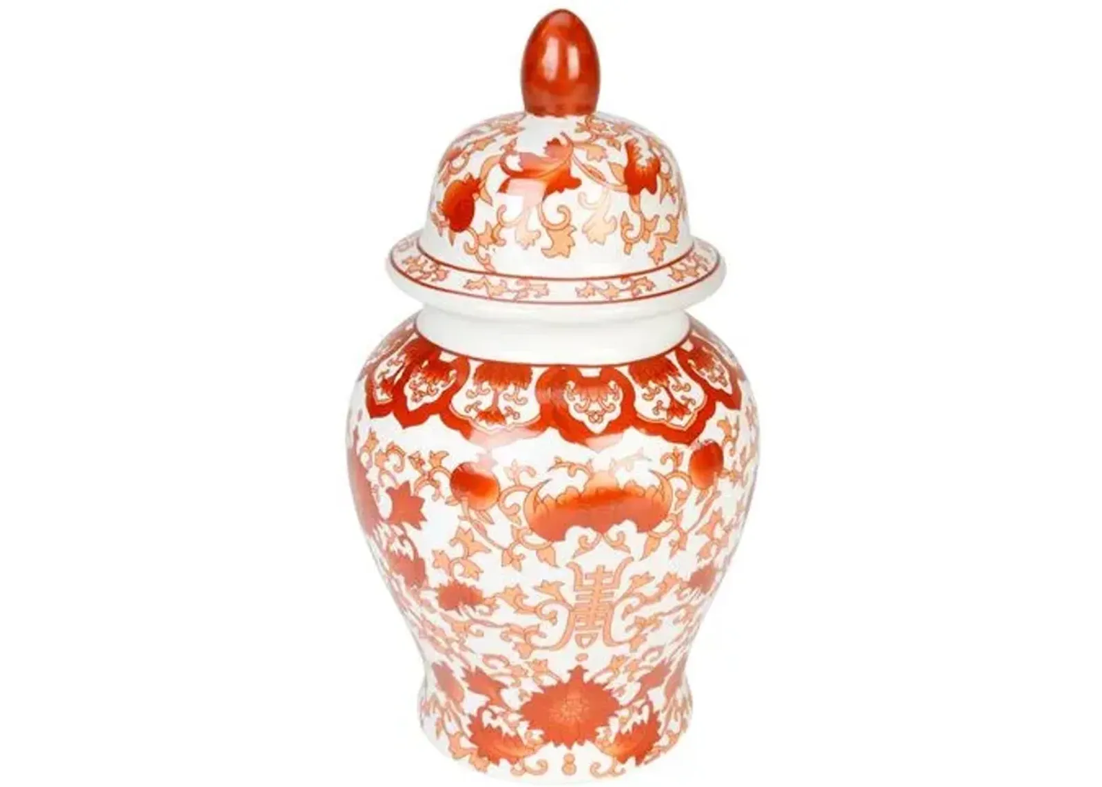 10" Red Floral Ginger Jar