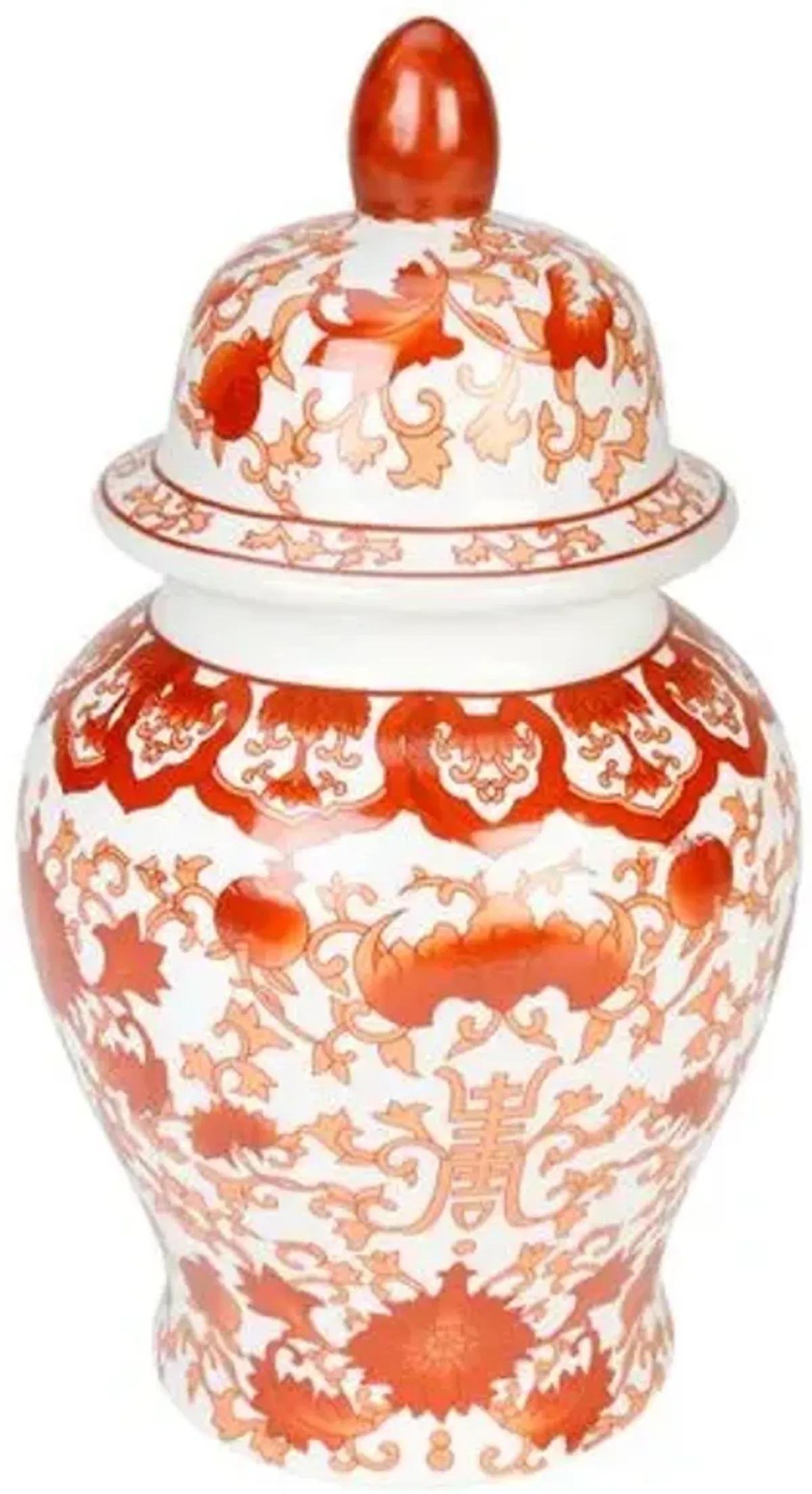 10" Red Floral Ginger Jar