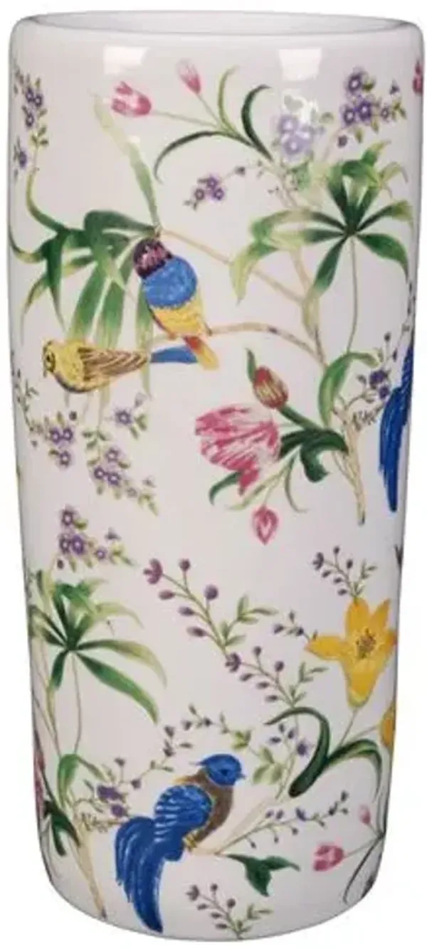 Birds & Flowers Umbrella Stand - White