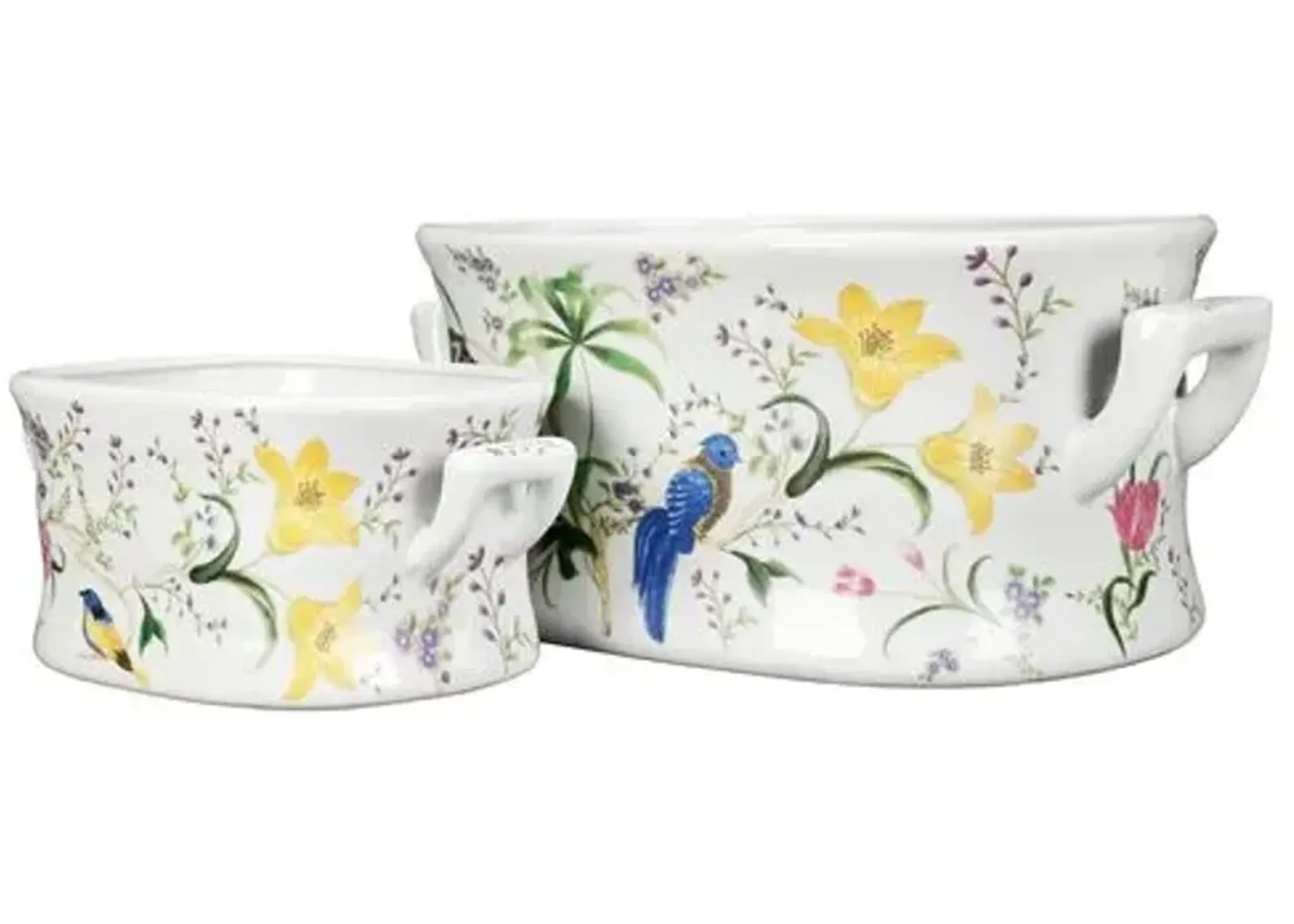 Set of 2 Birds & Flowers Planter Set - White - 8.25Hx19Wx12.75D in