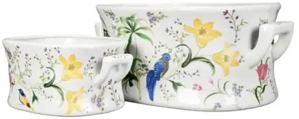 Set of 2 Birds & Flowers Planter Set - White - 8.25Hx19Wx12.75D in