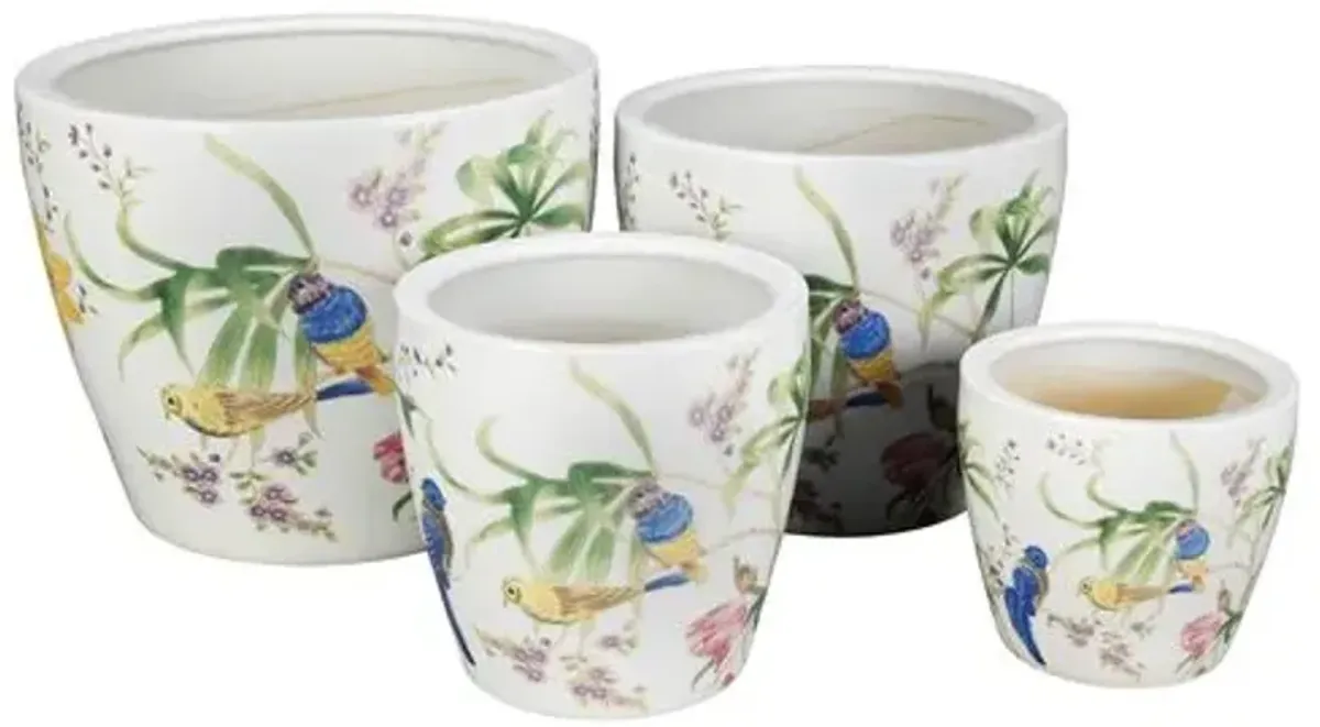 Set of 4 Birds & Flowers Graduated Planter Set - White - 4.5Hx10Wx10D in