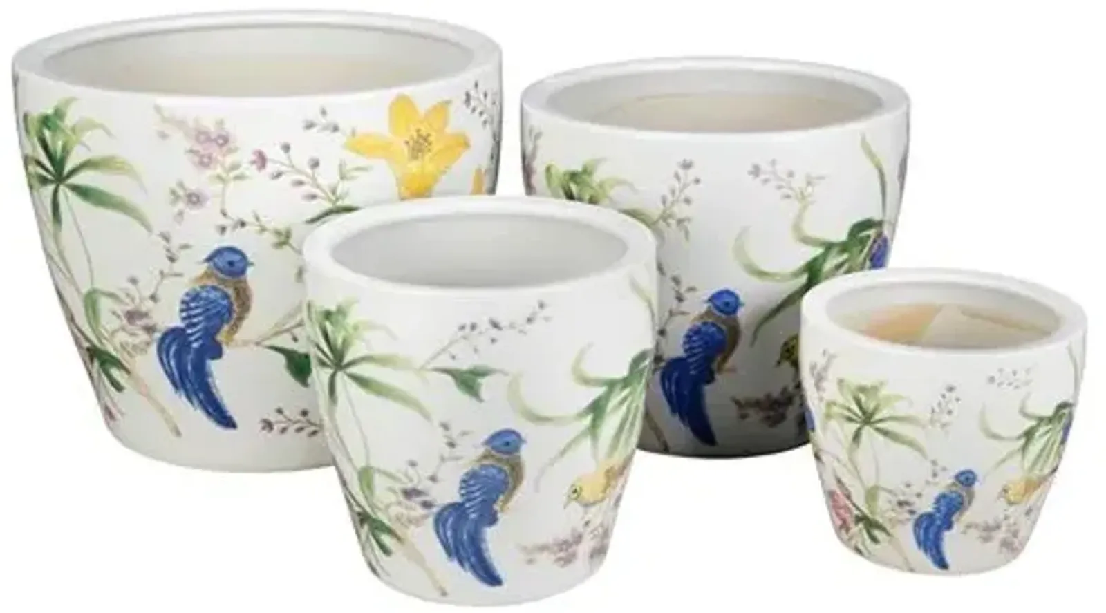 Set of 4 Birds & Flowers Graduated Planter Set - White - 4.5Hx10Wx10D in