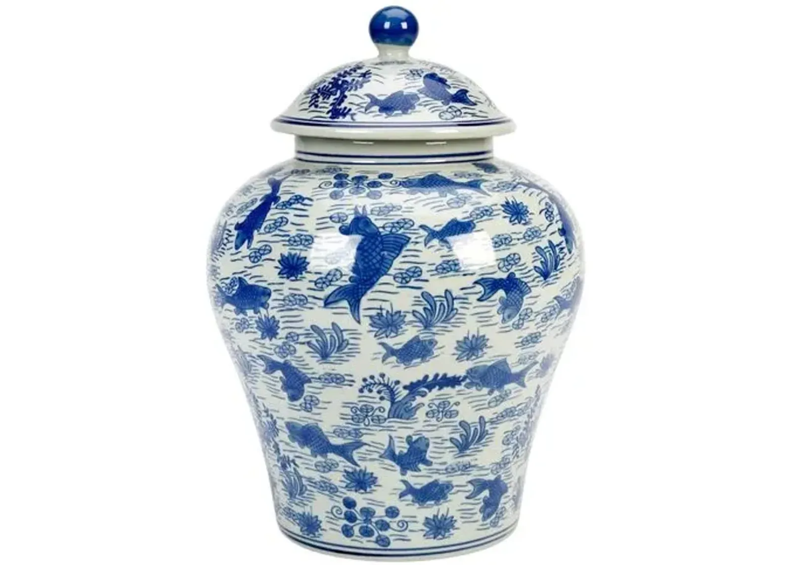 Koi Pond Large Ginger Jar - Blue