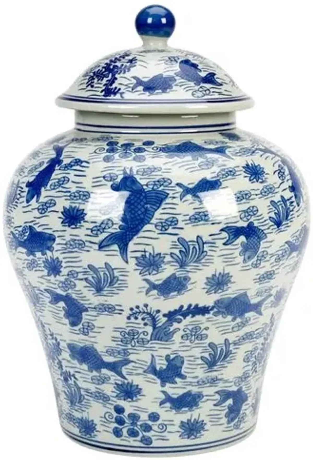 Koi Pond Large Ginger Jar - Blue