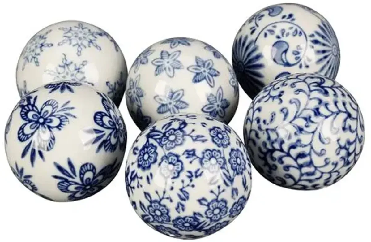 Set of 6 Blue & White Decorative Balls