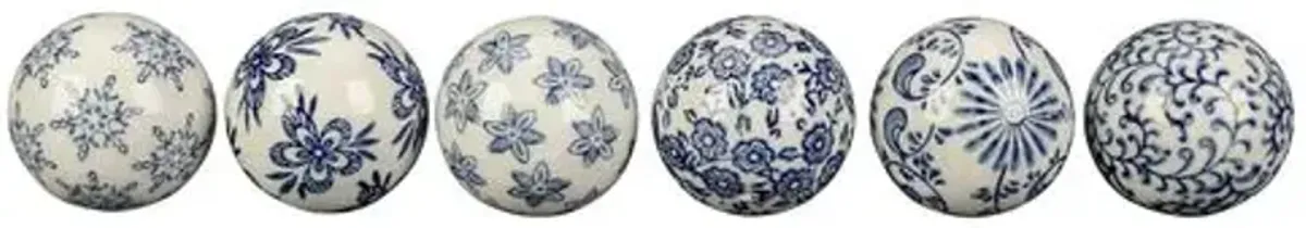 Set of 6 Blue & White Decorative Balls