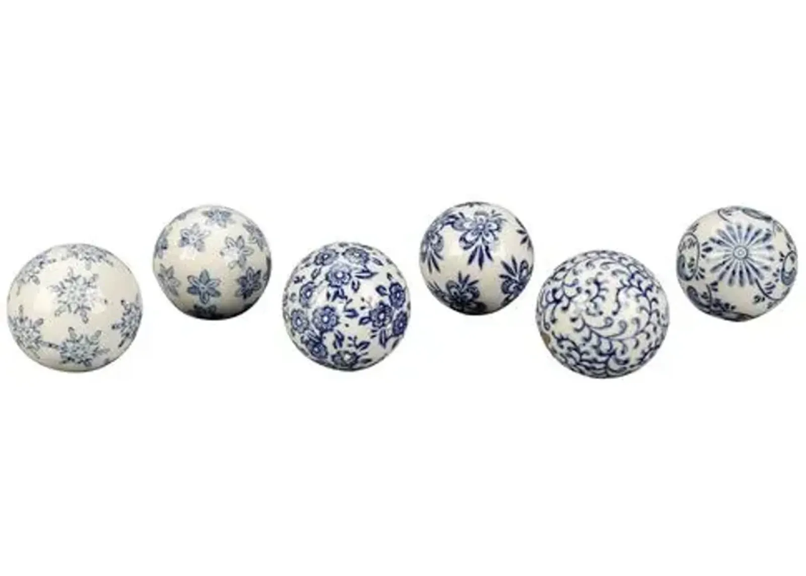 Set of 6 Blue & White Decorative Balls