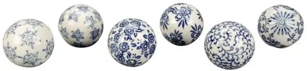 Set of 6 Blue & White Decorative Balls