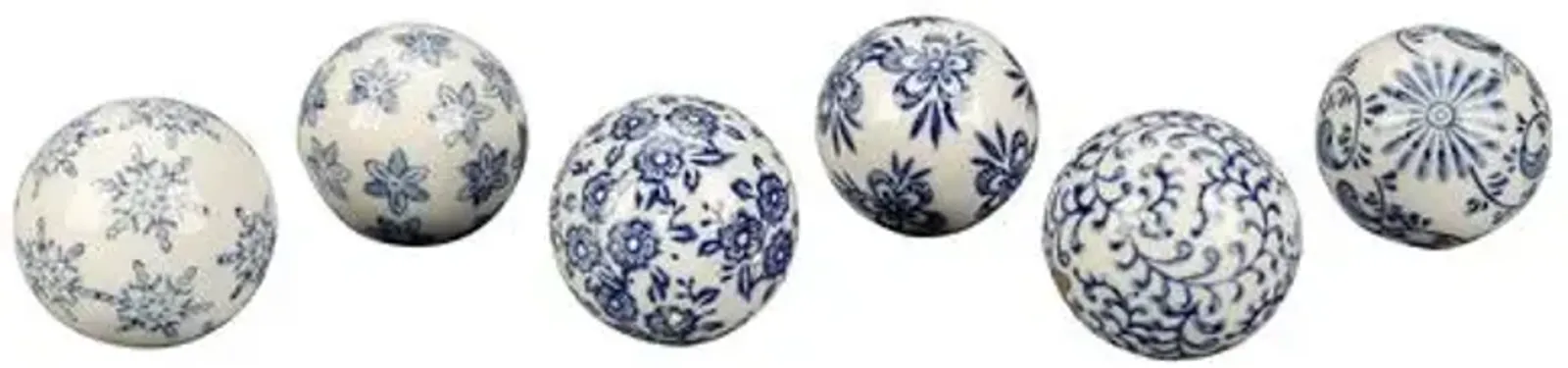 Set of 6 Blue & White Decorative Balls