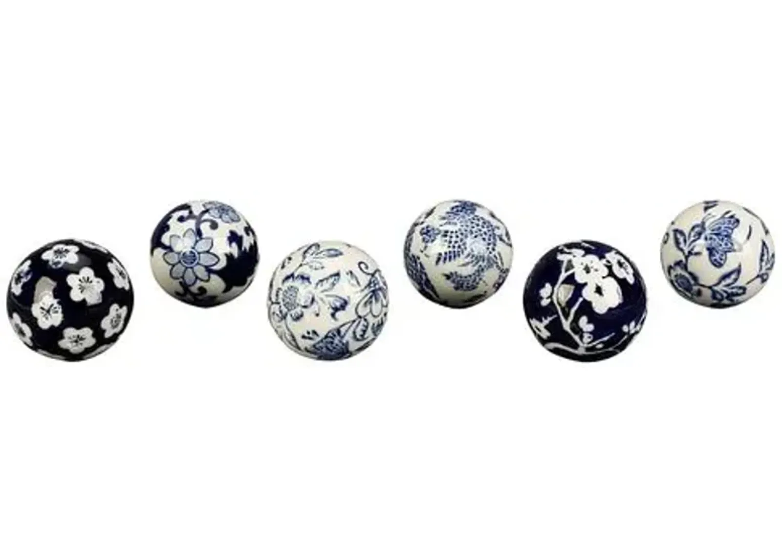 Set of 6 Navy & White Decorative Balls - Blue