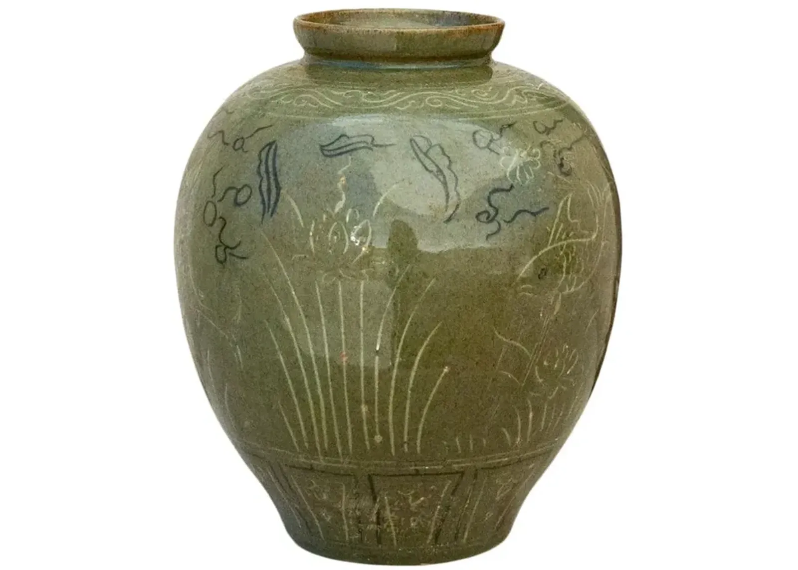 Koi Korean Celadon Glazed Vase - de-cor - Green