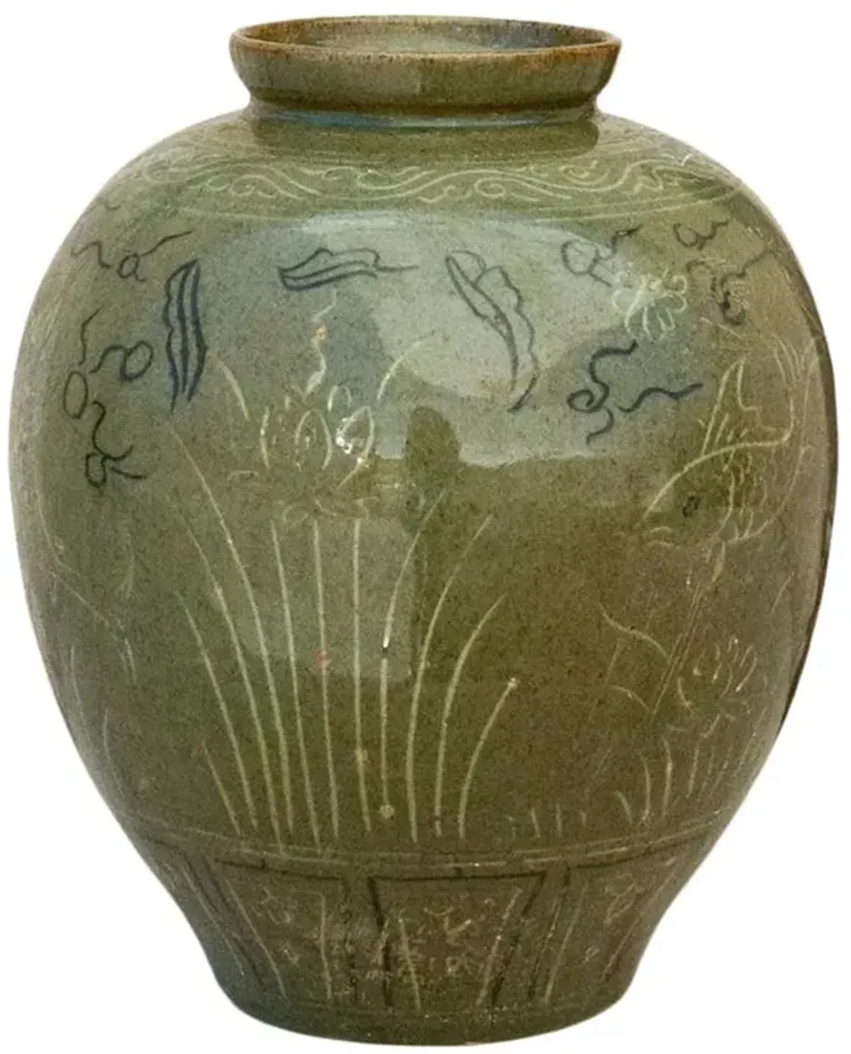 Koi Korean Celadon Glazed Vase - de-cor - Green