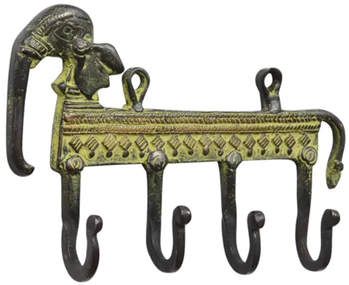 Bohemian Green Brass Elephant Wall Hooks - Interesting Things