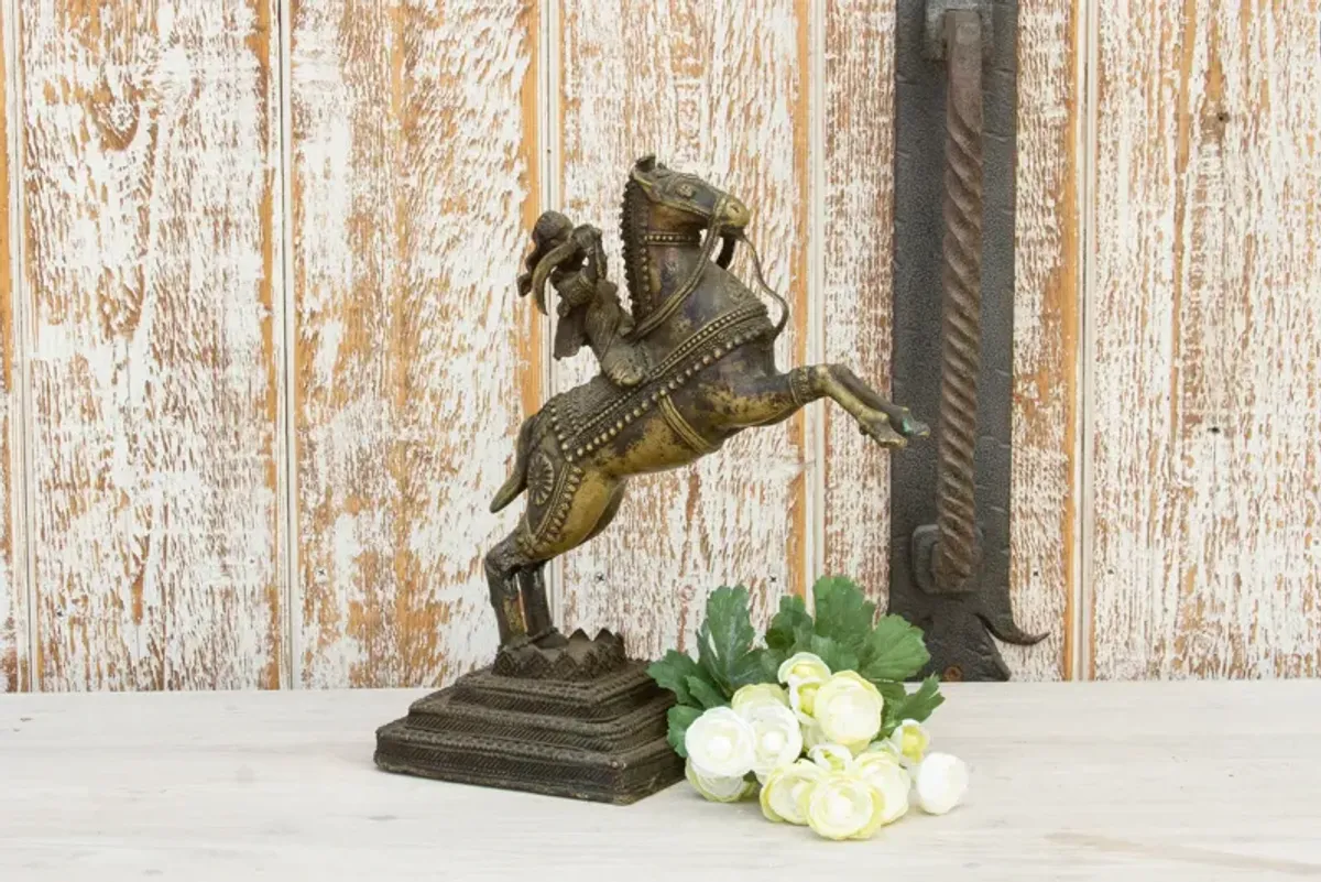 Antique Indian Ajmer Horse Brass Statue - de-cor - Brown