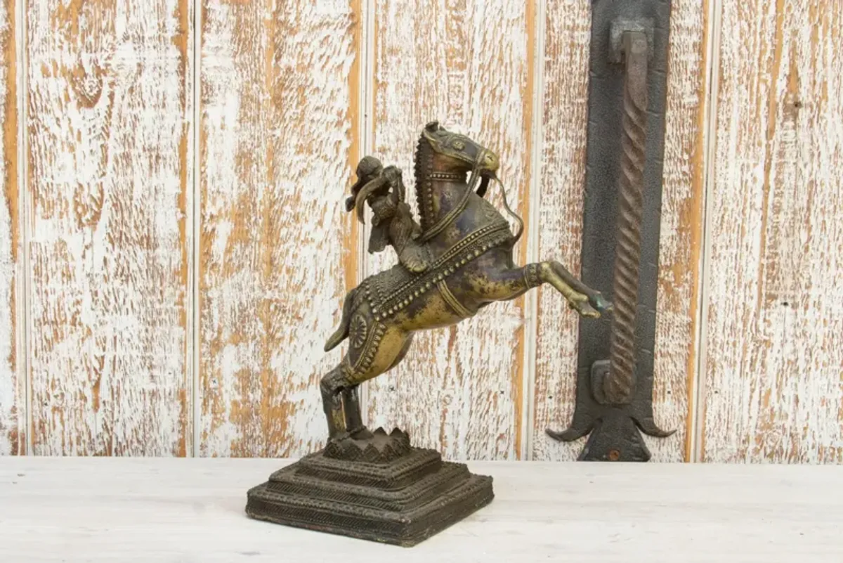 Antique Indian Ajmer Horse Brass Statue - de-cor - Brown