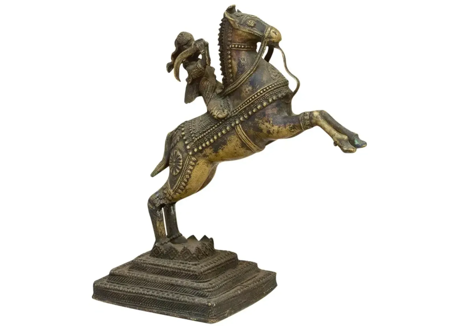 Antique Indian Ajmer Horse Brass Statue - de-cor - Brown