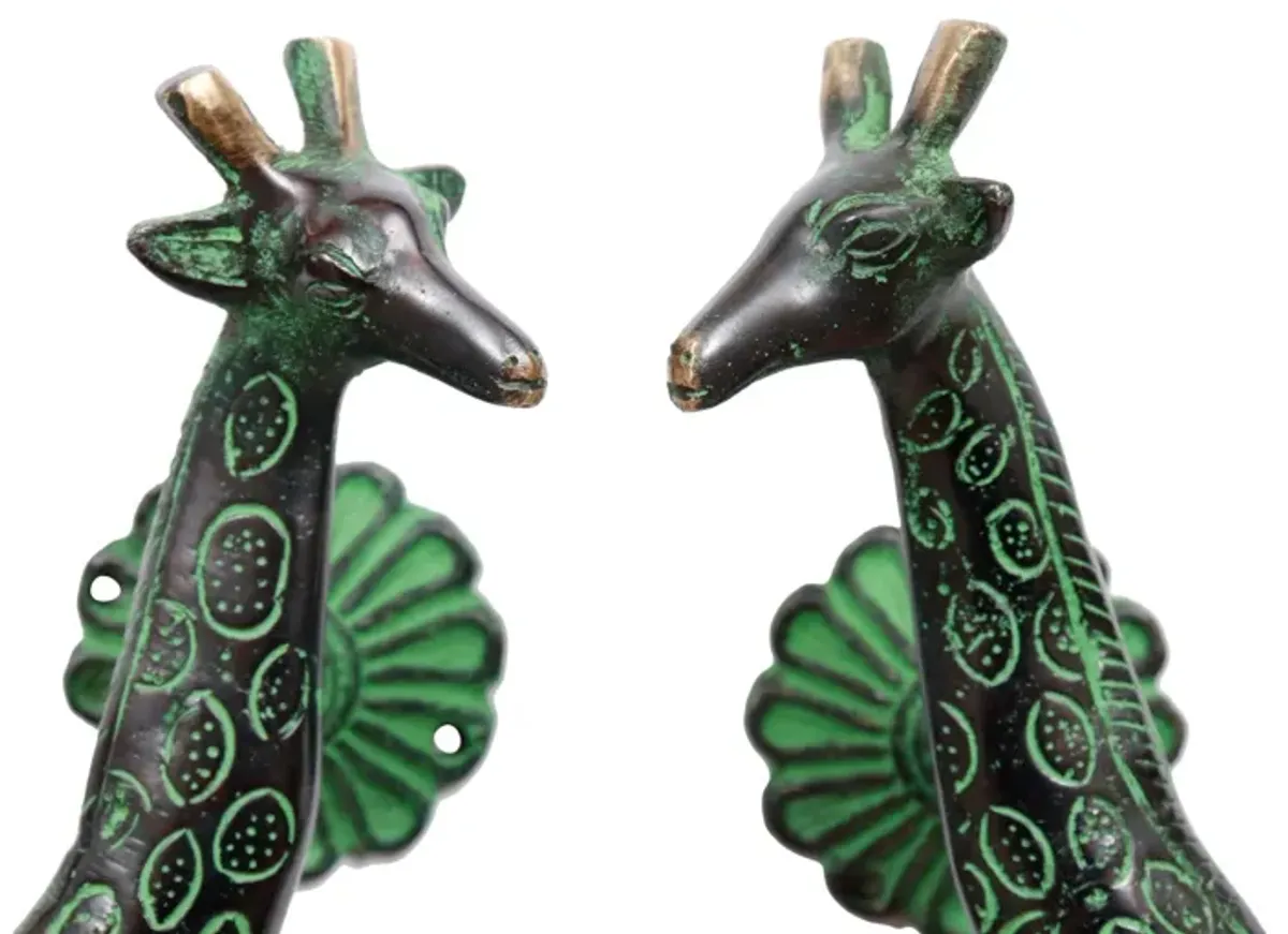 Green Brass Giraffe Door Handles - a Pair - Interesting Things