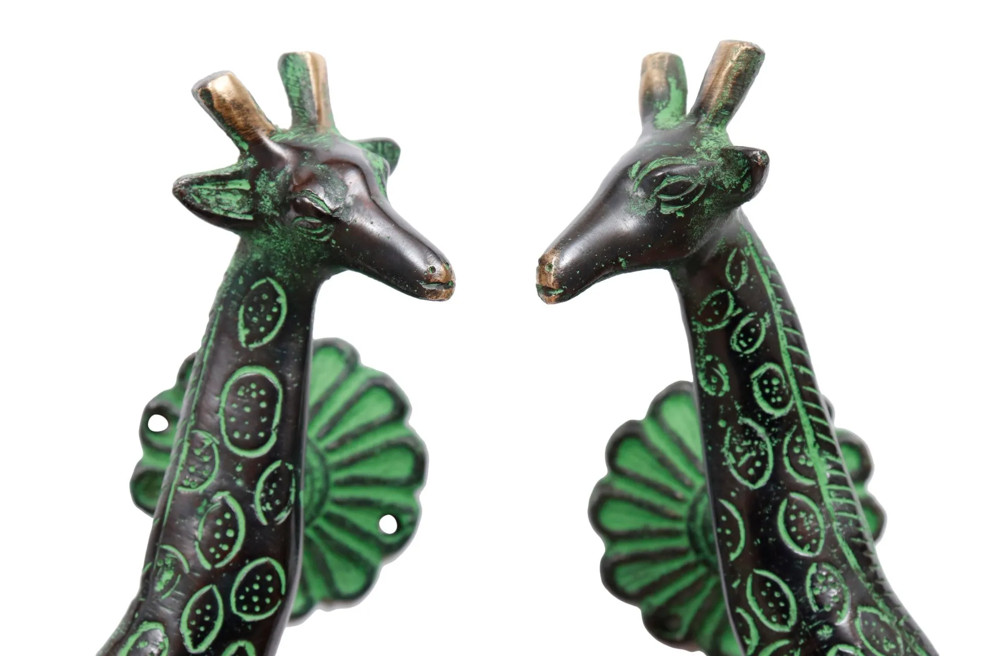 Green Brass Giraffe Door Handles - a Pair - Interesting Things