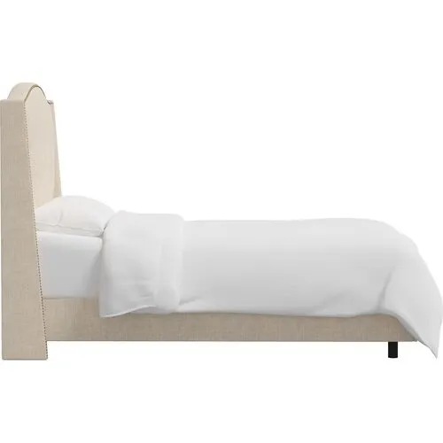 Cole Wingback Bed - Linen - Beige, Comfortable, Durable