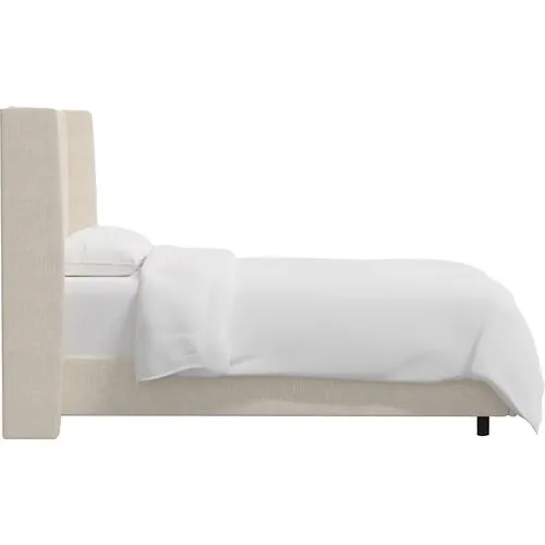 Kelly Wingback Bed - Handcrafted - Beige