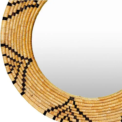 Kofi Moonj Grass Round Wall Mirror - Tan/Black