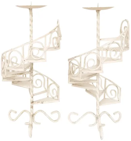 Spiral Staircase Candle Holders - a Pair - Interesting Things - White