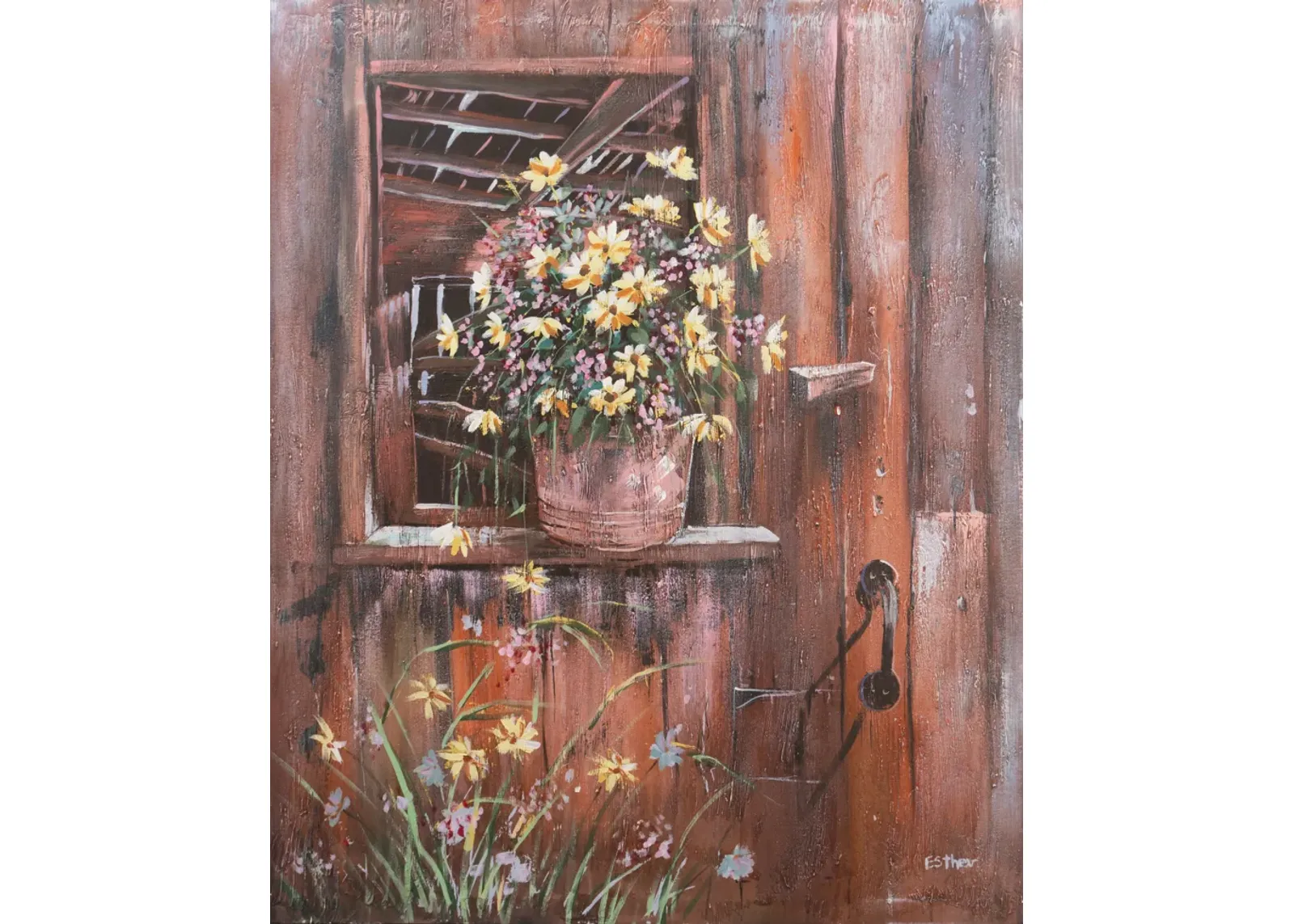 Wildflowers on a Window Sill - Large Oil - McNaught Fine Art - brown