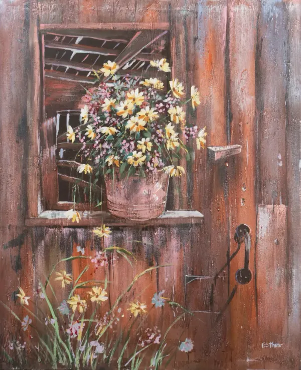 Wildflowers on a Window Sill - Large Oil - McNaught Fine Art - Brown