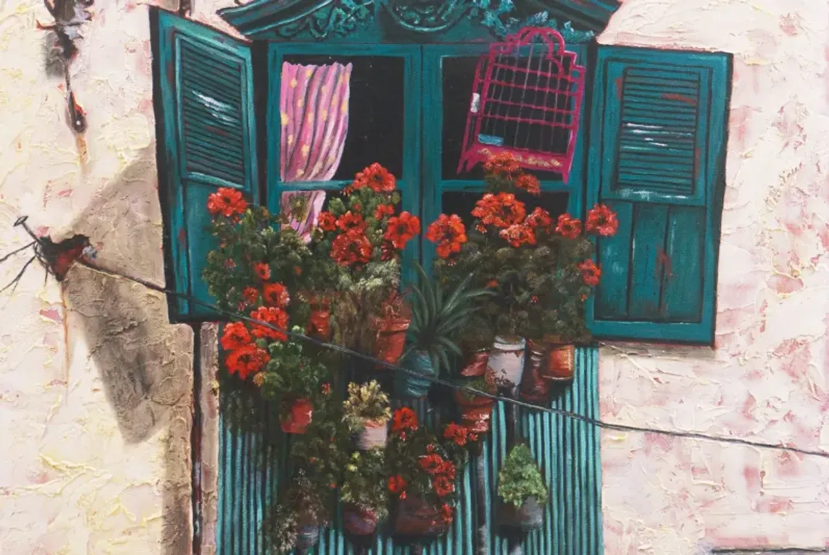 Rustic Windows with Red Geraniums - McNaught Fine Art - Beige