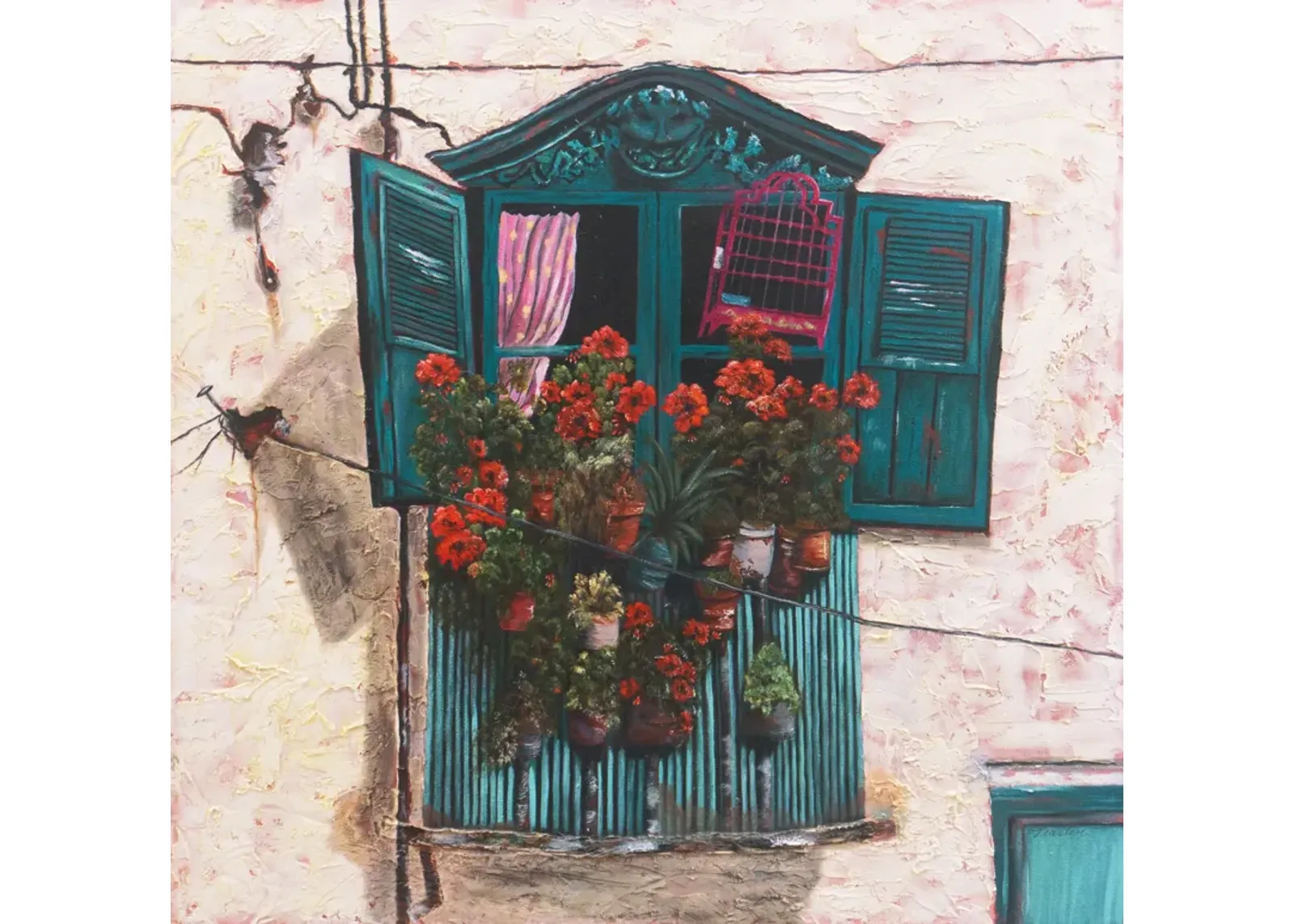 Rustic Windows with Red Geraniums - McNaught Fine Art - Beige