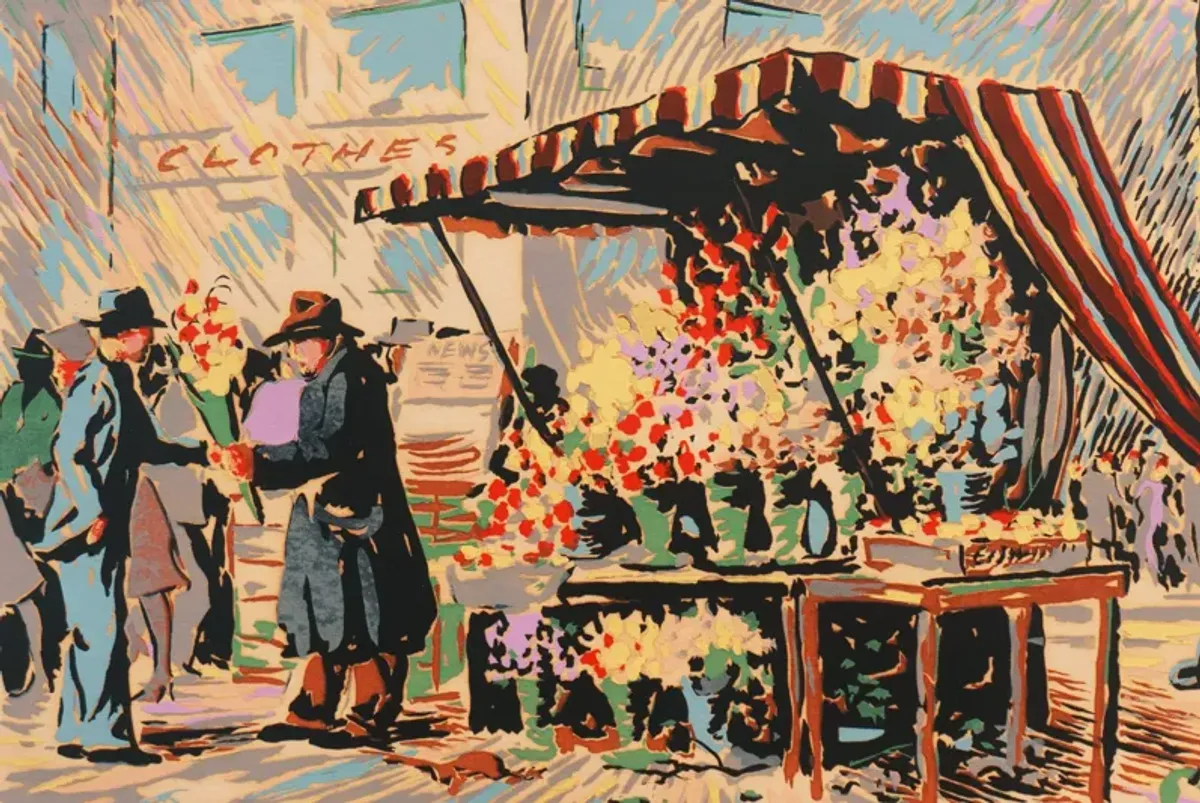 The Flower Stand by Harry Reeks - McNaught Fine Art - Gray